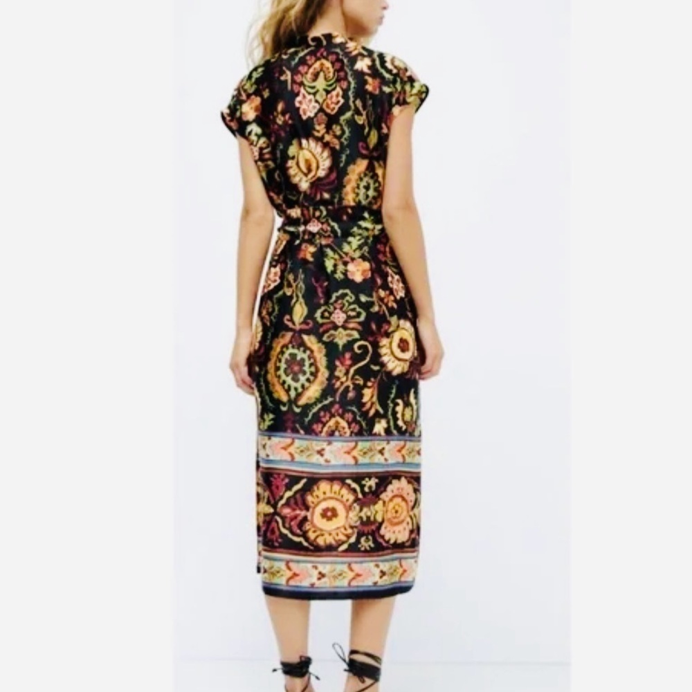 Zara Gold and Red Midi Sundress with Plunge Neckline - Picture 2 of 6